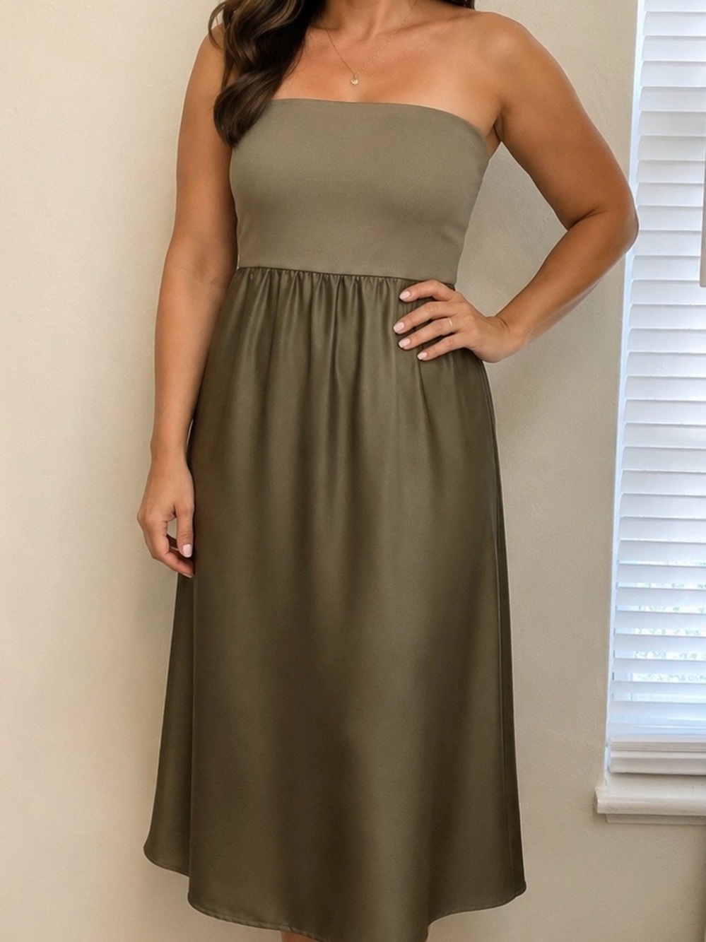 Michael Stars Strapless Olive Green Midi Dress – New with Tags